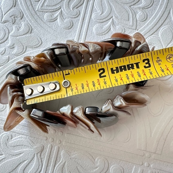 Bracelet Natural Shell And Hematite Stretch OS Mother Of Ocean Pearl 1918 R - Picture 6 of 10